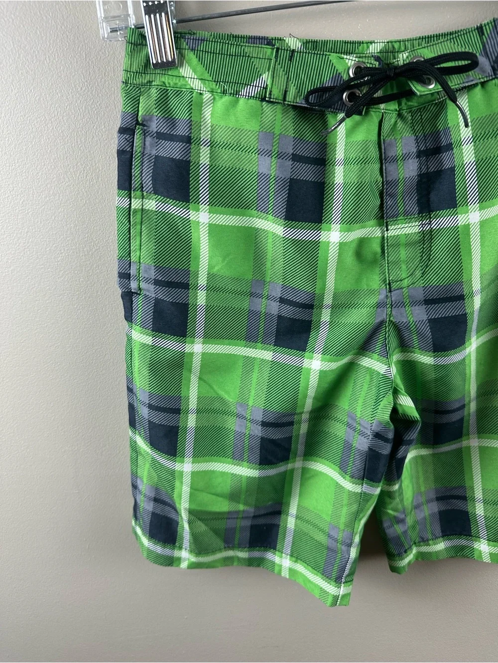 Hanna Andersson Green Plaid Kids Swim Trunks